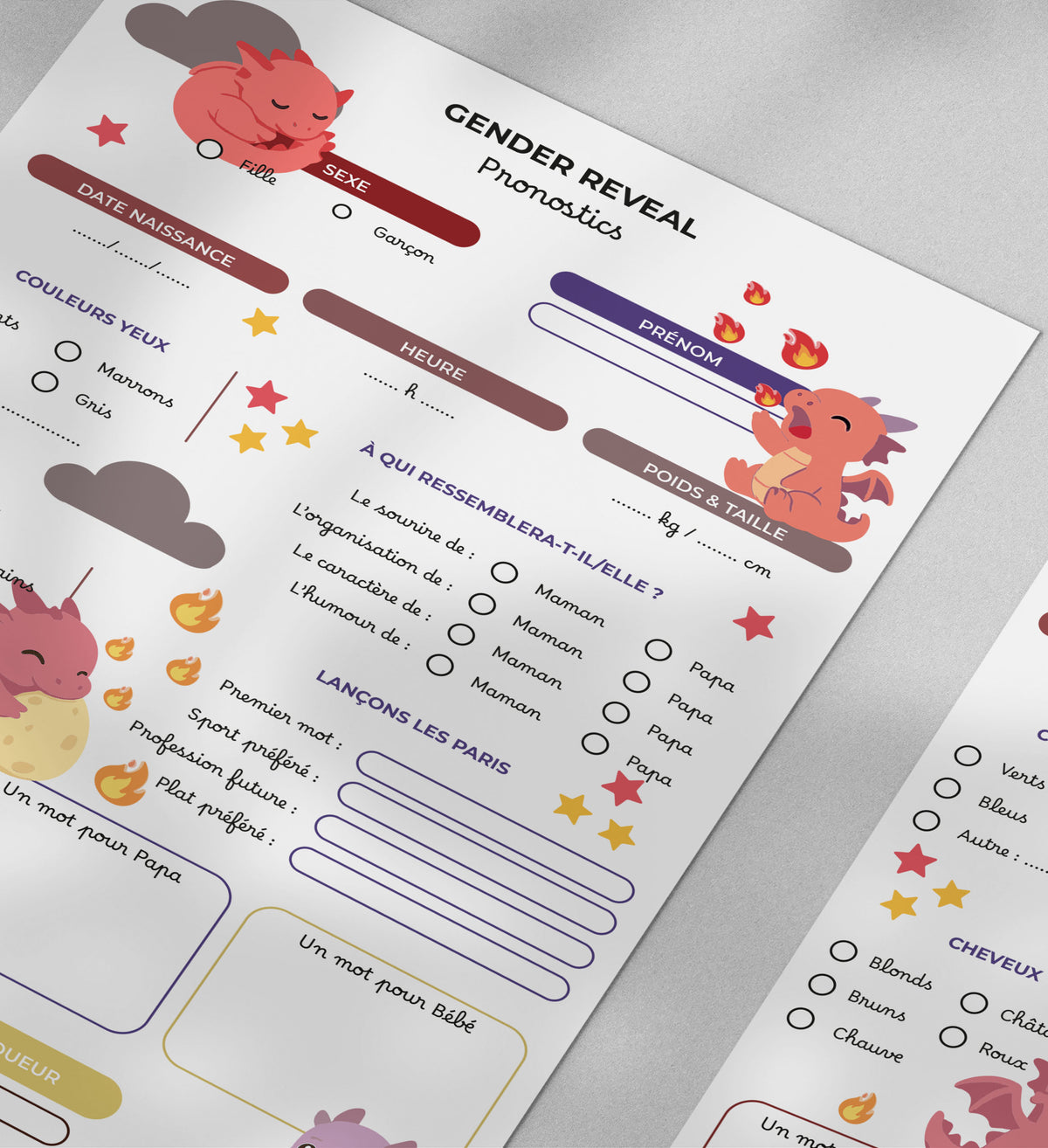 Gender Reveal Dragon - 10 fiches A5