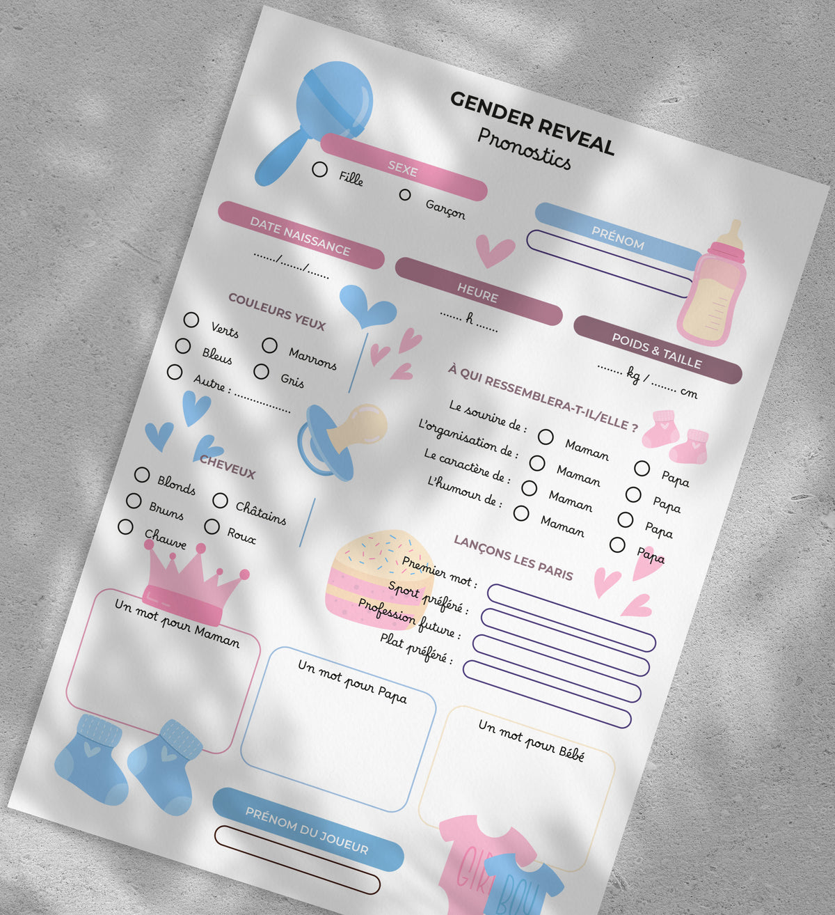 Gender Reveal Ourson - 10 fiches A5