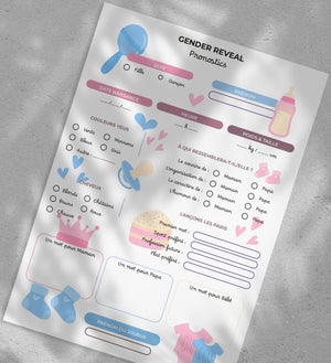 Gender Reveal Rose et Bleu - 10 fiches A5